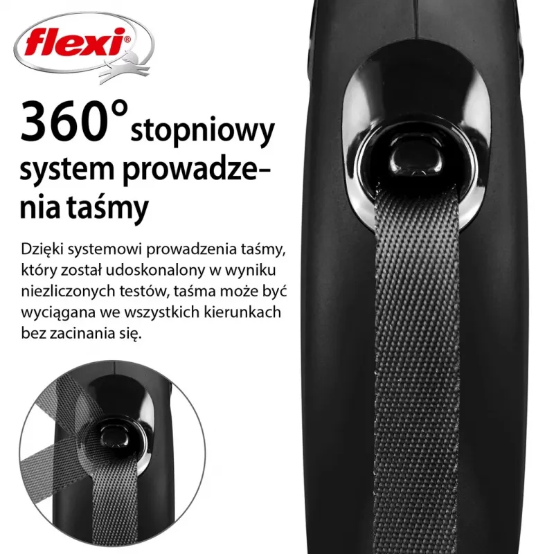 Ištraukiamas pavadėlis Flexi New Classic Cat XS 3 m – virvelinis pavadėlis mažiems augintiniams, juodas, maks. apkrova 8 kg