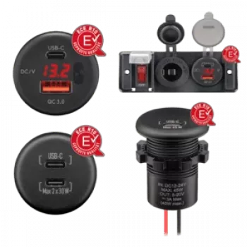 RAM Mounts Einbaucharger su atvirais laidų galais USB-A/USB-C (560001)