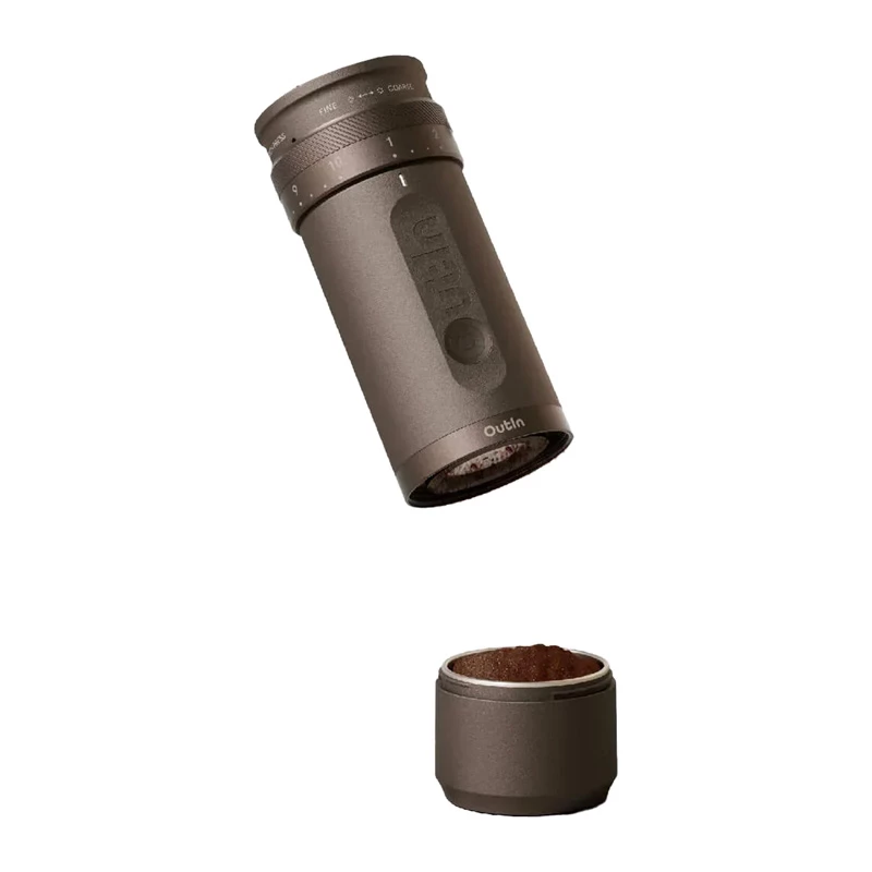 Elektrinis kavos malūnėlis OUTIN Outin Fino juodas – kūginiai girnos, 25 g talpa, Ø 7,3 cm, 199 mm aukštis, 690 g