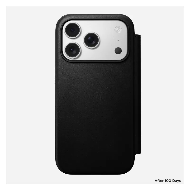 Nomad Modern Leather Folio dėklas su odiniu viršeliu iPhone 17 Pro, 16 cm (6,3 colio), juodas, 4 kortelių kišenės