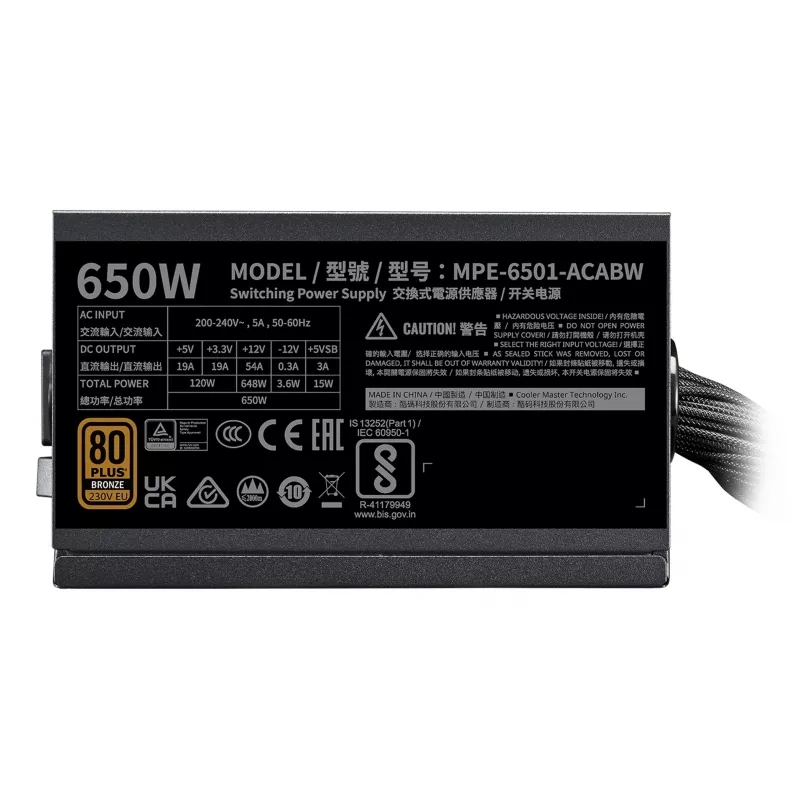 Cooler Master MWE Bronze 650 V3 230V kompiuterio maitinimo blokas 650 W 24-pin ATX juodas