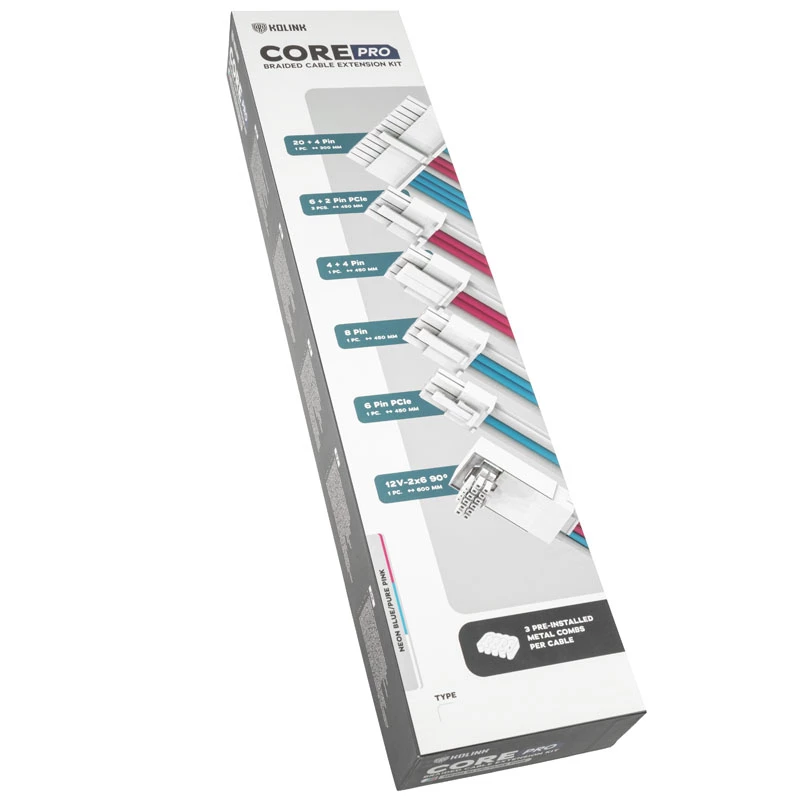 Prailginimo rinkinys Kolink Core Pro 12V-2x6 Type 2 pintas — Blizganti Balta/Neon Mėlyna/Gryna