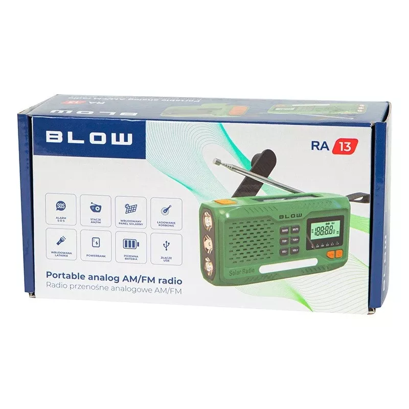 Nešiojamas AM/FM radijo imtuvas BLOW RA13 77-551# su saulės baterija