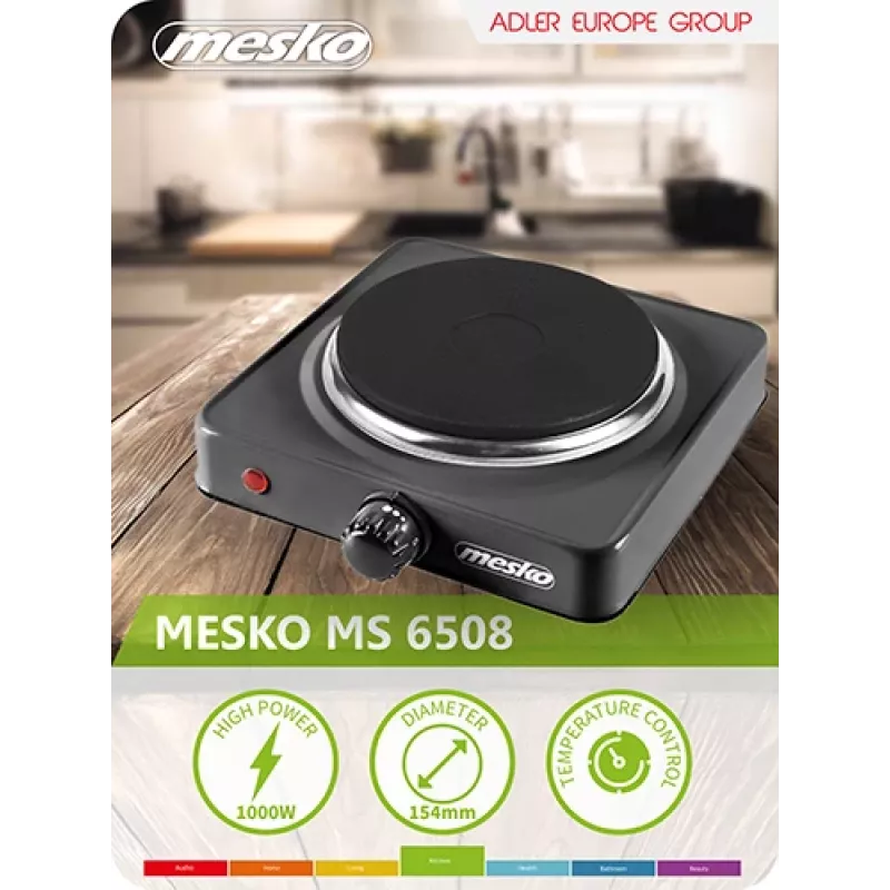 Mesko Home MS 6508 juoda elektrinė kaitlentė su sandaria plokšte, 1 zona