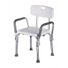 Priekabinis dušo kėdė ActionMed KP300AM su atlošu ir porankiais, polipropilenas, reguliuojamas aukštis 43–56 cm, sėdynė 40×33 cm, maks. svoris 110 kg