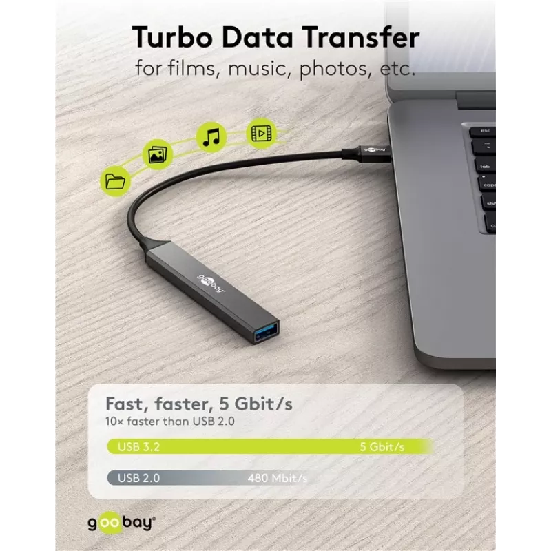 Goobay Slim 5 prievadų USB mazgas, USB-C™ į USB-C™/USB-A, USB 3.2 (74460)