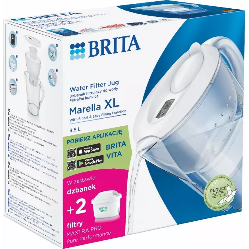 Vandens filtro ąsotis BRITA Marella XL, 3,5 l talpa, su 2 Maxtra+ Pro kasetėmis