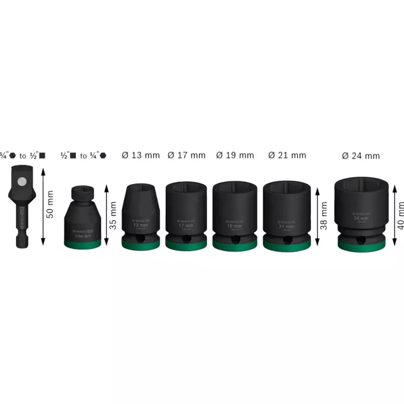 Veržliarakčių antgalių rinkinys Bosch Powertools PRO 1/2 colio 7 dalių juodas