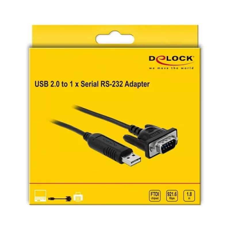Serijinis kabelis DeLOCK 66282 Juodas 1,8 m RS-232 USB Type-A