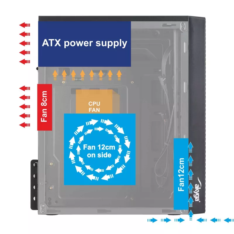 Akyga AK36BK Micro ATX kompiuterio korpusas, Micro ATX / Flex ATX / Mini ITX, USB 3.0 + USB 2.0, be maitinimo bloko, juodas
