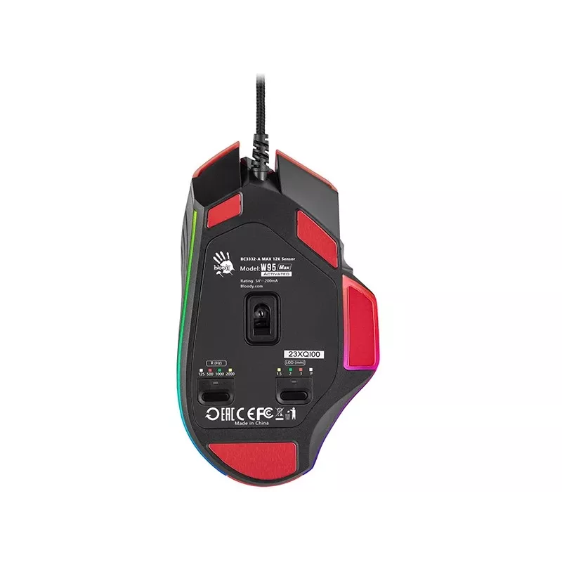Žaidimų pelė A4Tech Bloody W95Max – dešinei rankai, laidinė USB, 12000 DPI, 1 ms, 250 ips, 50M paspaudimų, 146 g