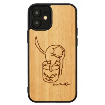 Dėklas iPhone 12 mini man and wood – spausdintas katinas su raudona žuvimi