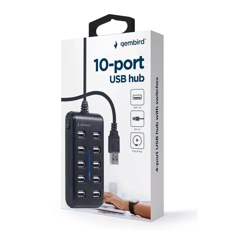 USB šakotuvas Gembird UHB-U2P10P-01 — 10 prievadų USB 2.0