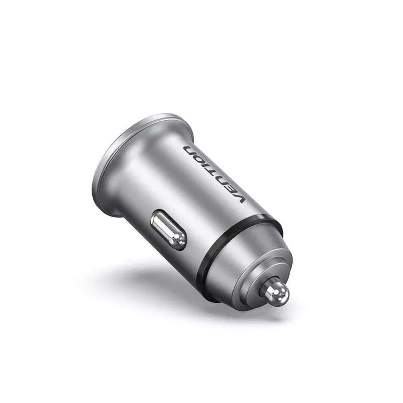 Vention dviejų prievadų USB A+A automobilinis įkroviklis, pilka spalva, mini stiliaus aliuminio lydinys