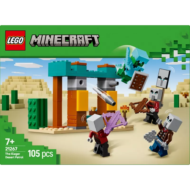 LEGO statybinis rinkinys „The Illager Desert Patrol“ 21267 – Minecraft žaidimų rinkinys, 105 detalės, 4 minifigūrėlės, 80×60×110 mm
