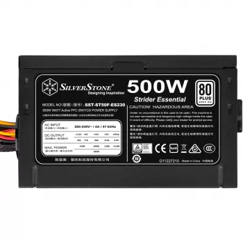 Maitinimo šaltinis SILVERSTONE ST50F-ES230 500 W, 24 kontaktų ATX, nemodulinis, 120 mm ventiliatorius, aliuminis