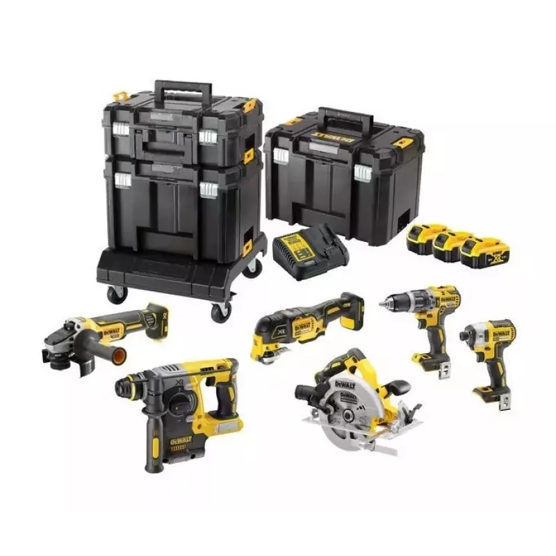 DeWalt DCK685P3T 18V belaidis kombinuotas rinkinys — 3×5,0 Ah baterijos, DCH273 plaktukas, kampinis šlifuoklis, dėklas