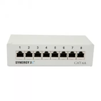 Patch panel 8xTP, CAT6A, 500 MHz, paviršinis montavimas, šviesiai pilka, Syner (S216314)