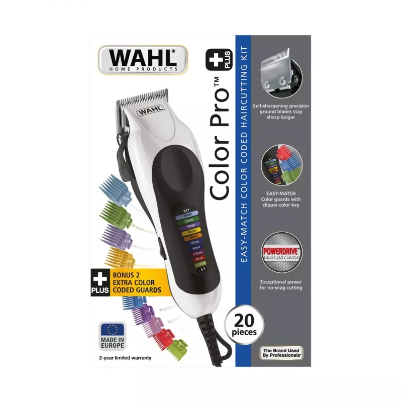 Wahl Color Pro Plus Black, White 10 – plaukų kirpimo mašinėlė su spalvotais šukų antgaliais