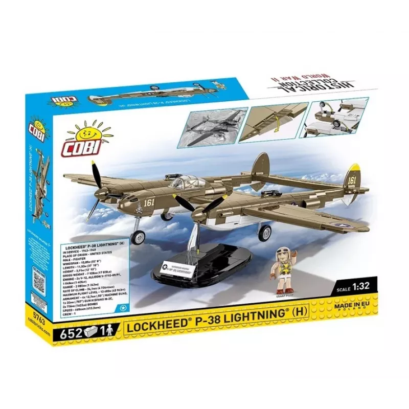 Cobi statybiniai blokeliai Lockheed P-38H Lightning rinkinys 5763 – mastelio modelio rinkinys, kolekcinis lėktuvo modelis