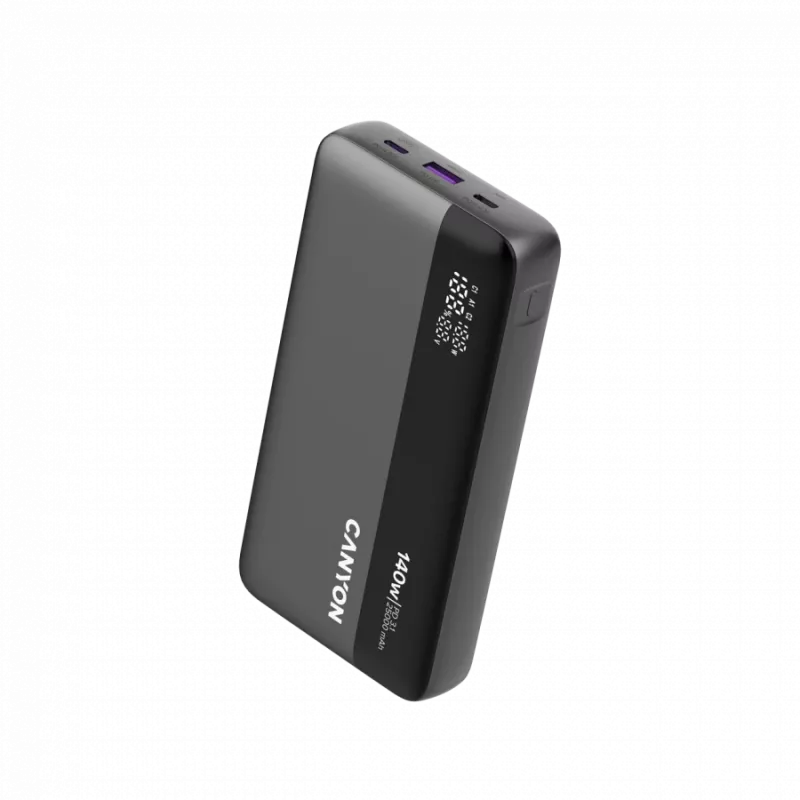 CANYON Power Bank PB-240, 25000mAh PD140W su ekranu, tamsiai pilka
