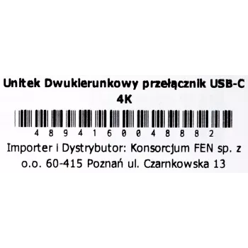 Docking stotelė Unitek D1078A – USB-C šakotuvas, 2x USB-C įėjimas, 1x USB-C išėjimas, 100 W PD, 4K palaikymas, 3480×2160 maks., pilka