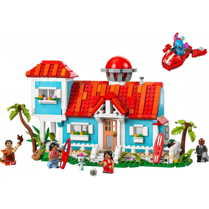 LEGO rinkinys Disney 43268 Paplūdimio namas – modulinis namo statinys, 834 detalės, 5 minifigūrėlės, nuo 9 metų