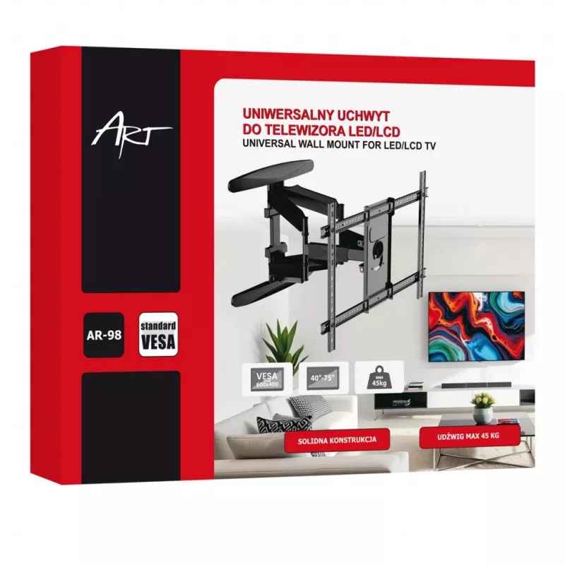 GART TV laikiklis LCD/LED 40-75 col. 45 kg vertikalus/horizontalus reguliavimas 58-380 mm max VESA 600x400