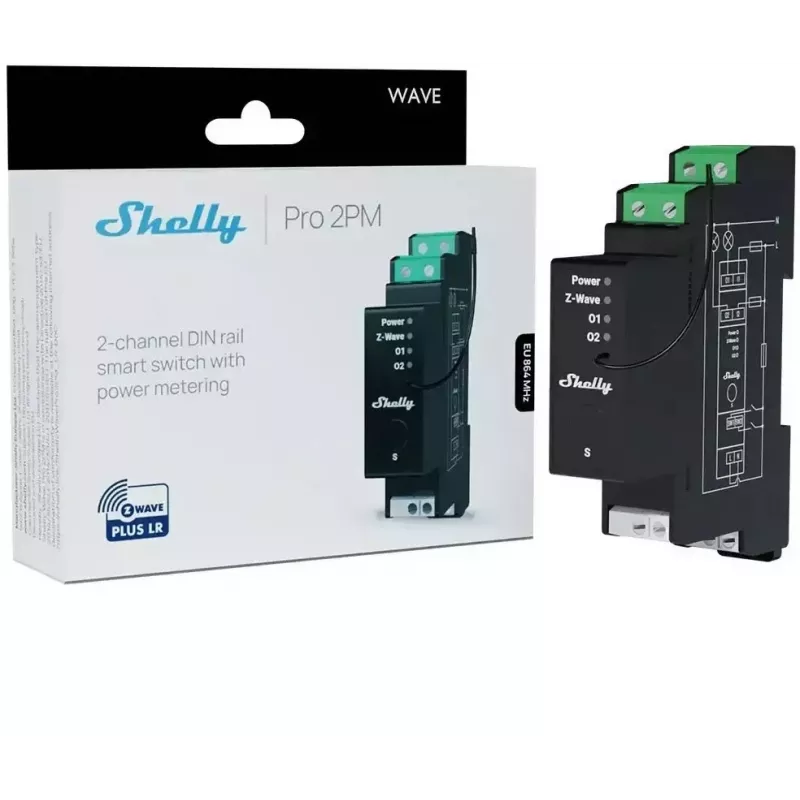 Shelly Wave Pro 2PM LR dviejų kanalų Z-Wave bėginis valdiklis