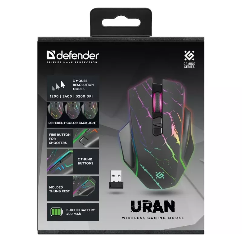 Bevielė žaidimų pelė DEFENDER URAN GM-503 Optic RF RGB 3200dpi 8P