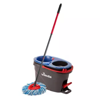 Grindų šluostė VILEDA Microfibre 320 mm, teleskopinis kotas 55–123 cm, skalbiama, 360° besisukanti galvutė, juoda/mėlyna/raudona