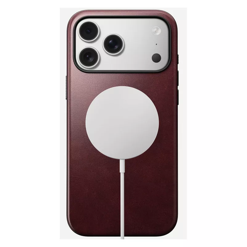 Odiniu dangteliu dėklas Nomad Modern, skirtas iPhone 17 Pro Max (6,9 colio) — Burgundijos spalvos, oda+TPU+PC