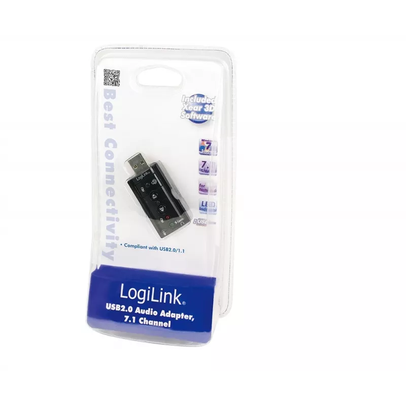 Išorinė USB garso plokštė LOGILINK UA0078, 7.1 kanalų, USB sąsaja, kompaktiška 124×194×34 mm, 80 g