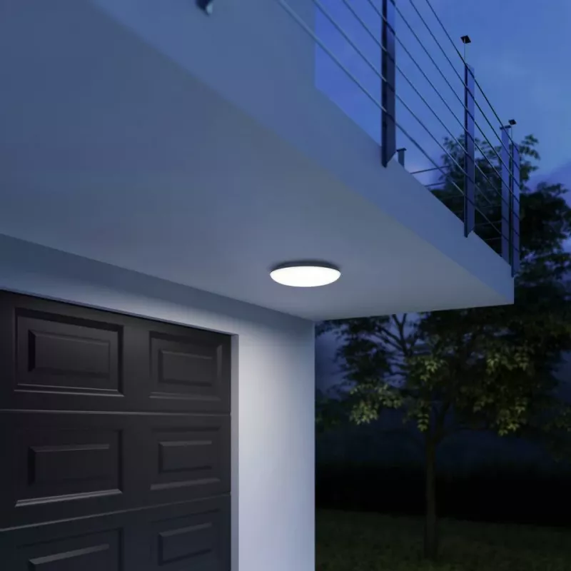 Lubinis šviestuvas Steinel DL Vario Quattro PRO S – apvalus LED 14 W, baltas, 310×69 mm, su judesio davikliu