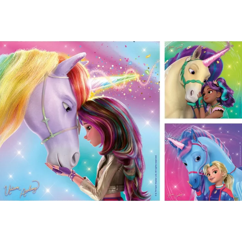 Dėlionė Ravensburger Unicorn Academy – 3 x 49 dalių, rinkinys vaikams