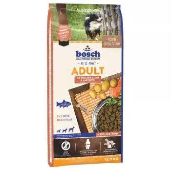 Sausas šunų ėdalas Bosch Adult Salmon & Potato 15 kg – suaugusiems šunims, 21,5% baltymų, 10,5% riebalų
