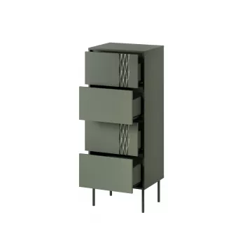 Komoda Cama Meble Cama 4S TRESSE 50x40x125 cm, matinė žalia, 4 stalčiai, medžio drožlių plokštė