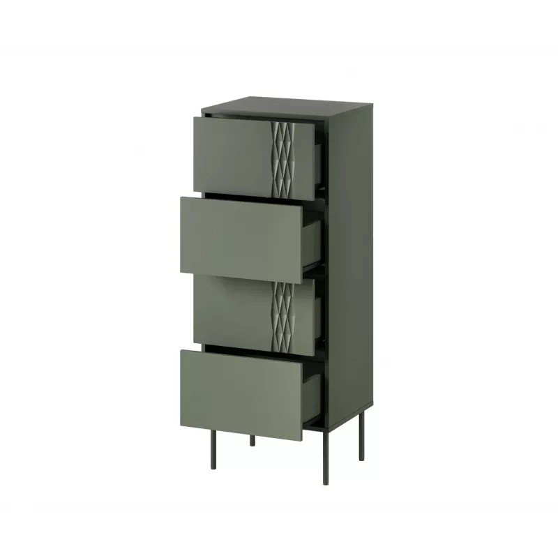 Komoda Cama Meble Cama 4S TRESSE 50x40x125 cm, matinė žalia, 4 stalčiai, medžio drožlių plokštė