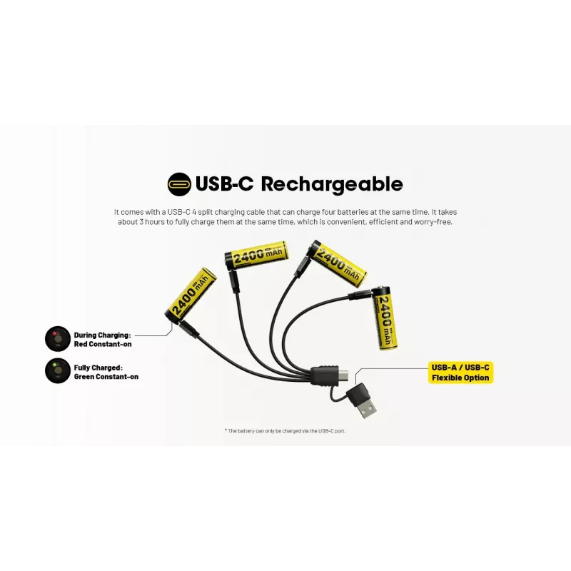 Įkraunamas ličio jonų AA 1,5V akumuliatorių rinkinys Nitecore NH2400 2400mAh – 4 vnt.