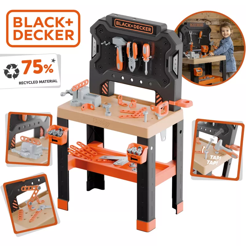 Vaikiškas žaidimų darbastalis SMOBY Black & Decker Model 2025 su įrankiais ir priedais