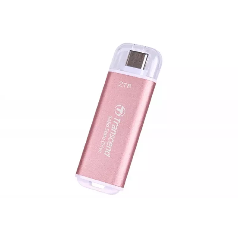 Transcend ESD300P 2 TB nešiojamas SSD, USB-C 10 Gbps, rausvos spalvos, TS2TESD300P