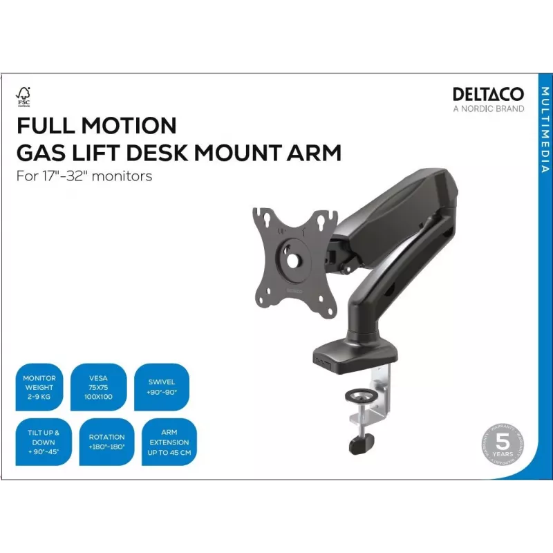 Deltaco ARM-534 monitoriaus laikiklis / stovas 68,6 cm (27 inch) stalas Juodas