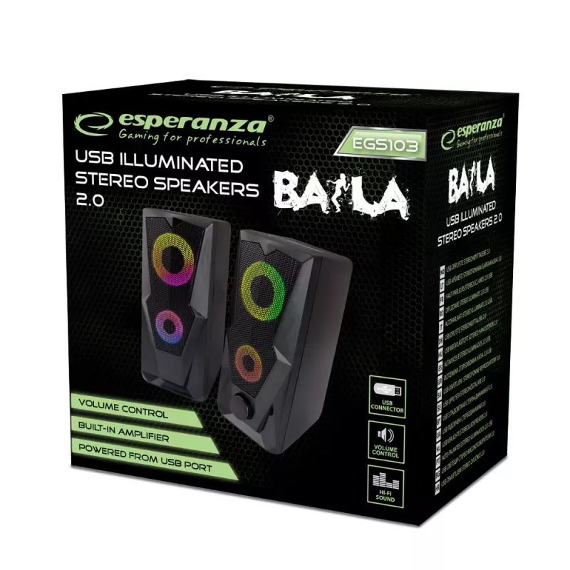 Pridedamas garsiakalbis ESPERANZA BAILA 6 W, 6 W RMS, 160–20000 Hz, 3 Ω, USB & 3,5 mm, pora