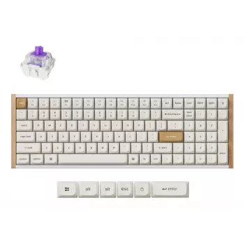 Mechaninė klaviatūra Keychron K4 HE 96% QWERTY — USB, RF belaidis ir Bluetooth, 100 klavišų, RGB, balta/medis
