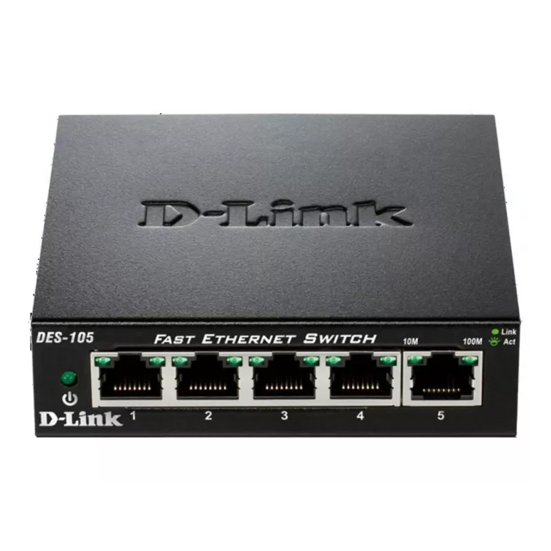 D-Link DES-105 nevaldomas L2 jungiklis, 5 prievadai, metalinis korpusas