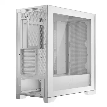 PC korpusas MODECOM VOLCANO EXPANSE S MIDI bokštas – baltas, microATX, grūdintas stiklas, USB-C, palaiko GPU iki 430 mm