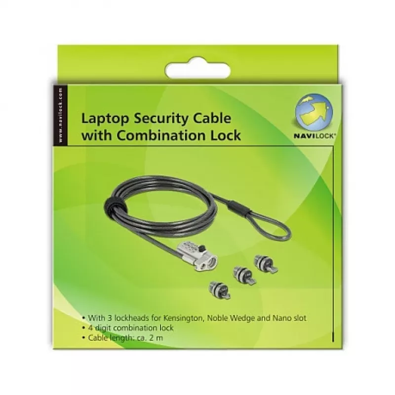 Kombinuotas spynos kabelis nešiojamam kompiuteriui DELOCK 20677 2 m, 4,4 mm skersmens, juodas/sidabrinis