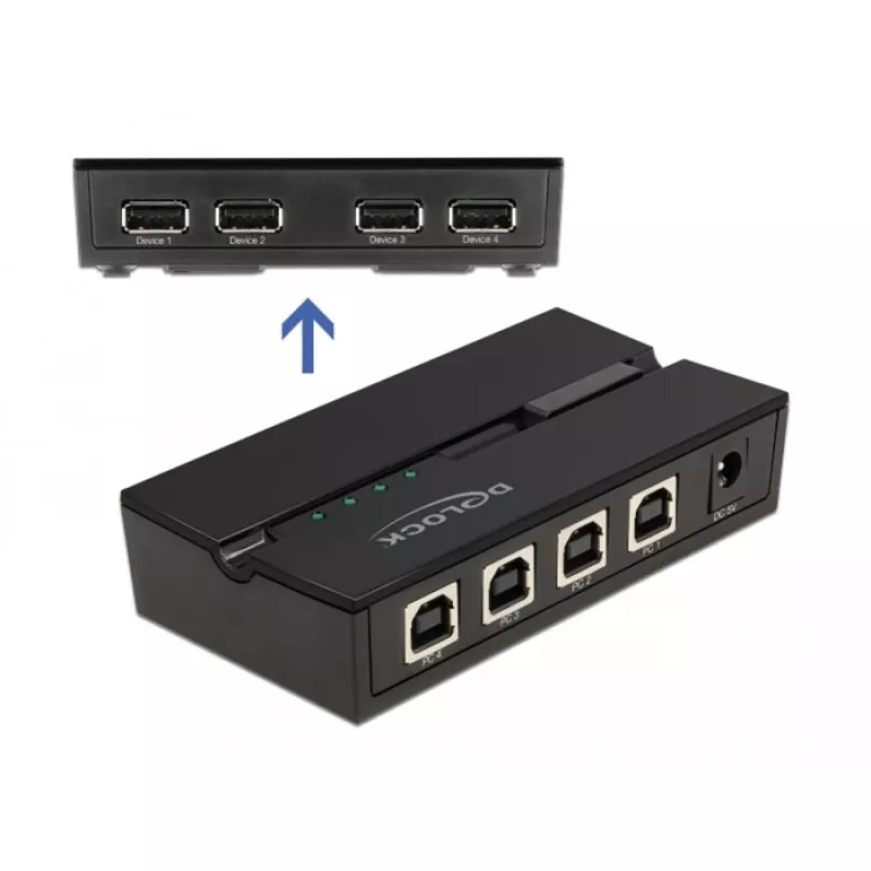 DeLOCK 11494 USB jungiklis 4 kompiuteriams, juodas, USB Type-A / Type-B, 0.48 Gbit/s