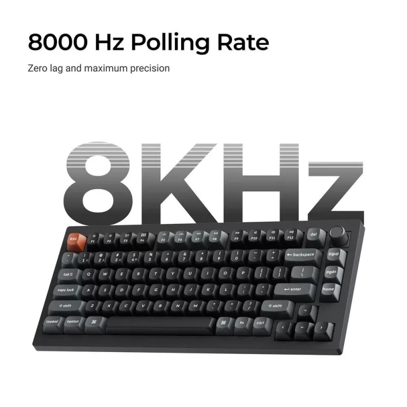 Mechaninė klaviatūra Keychron V1 Ultra 8K — 75% formata, QWERTY, Bluetooth, RGB, Juoda