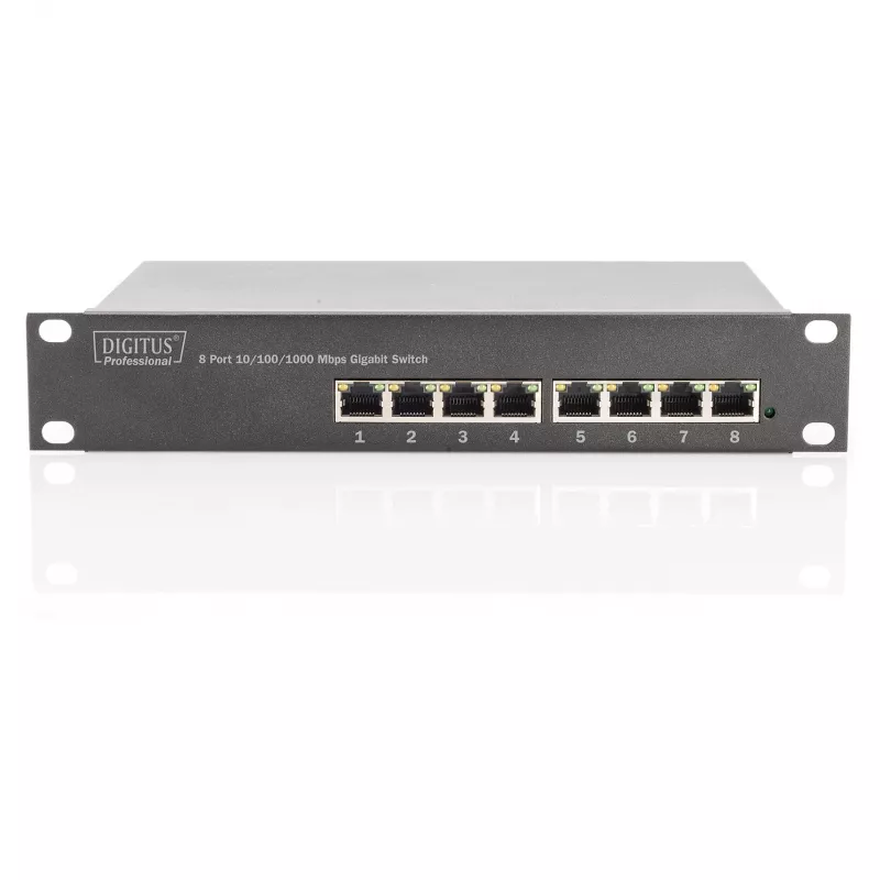 DIGITUS 10 colių Gigabit Ethernet 8 prievadų nevaldomas jungiklis - 8x Gigabit RJ45, montuojamas į stelažą